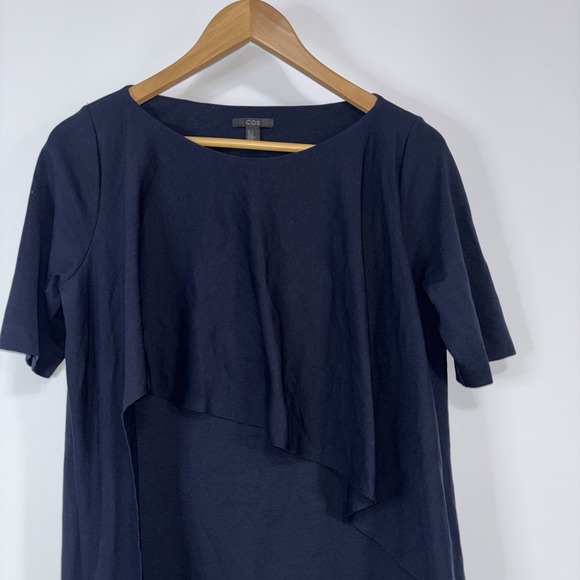 COS Asymmetric Drape Midi Dress Navy Blue Size S - Picture 3 of 9